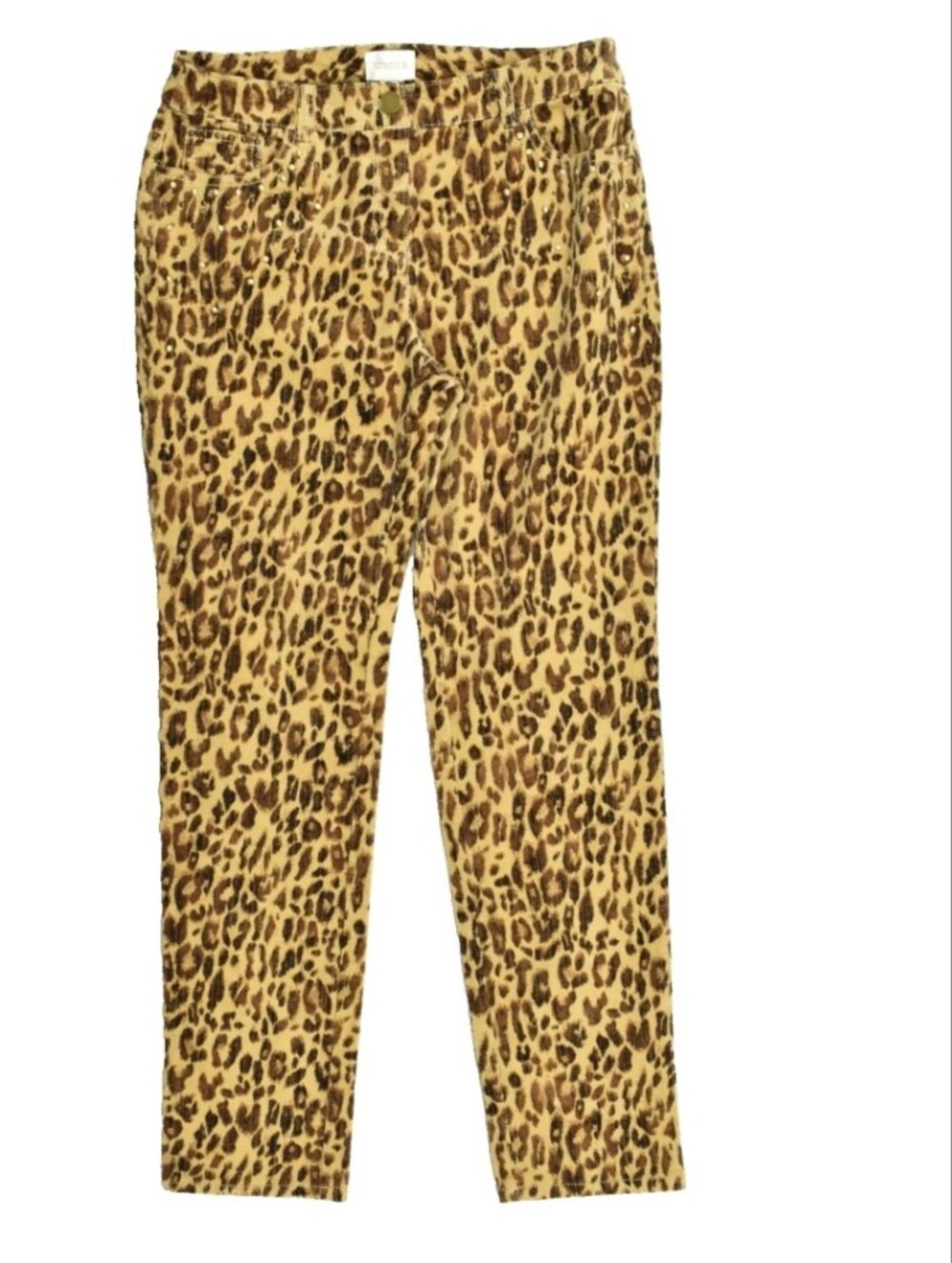 Chico's Women Size 0 Small Leopard Print Corduroy Pants Studded Pockets Straight